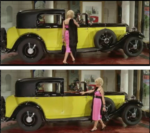 Shirley MacLaine Yellow Rolls Royce pink dress