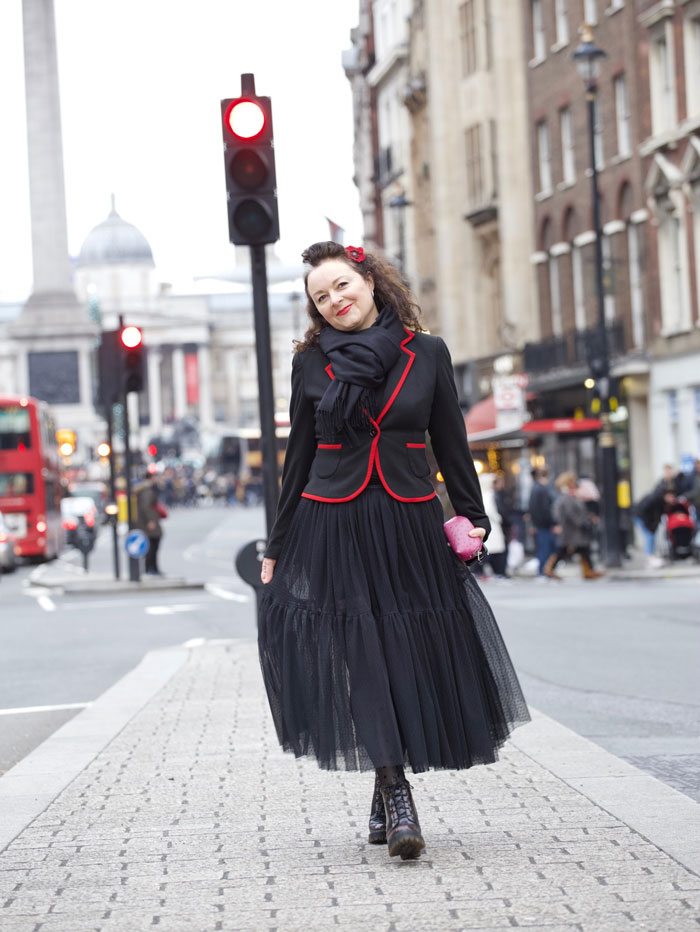 wearing tulle skirt in Trafalgar Square